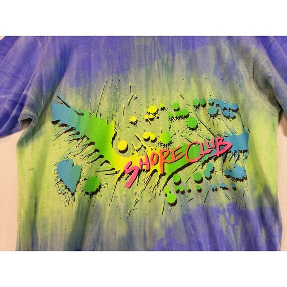90s Shore Club Beach Shirt Tie Dye Single Stitch Vintage USA Made L Volleyball - Picture 2 of 5